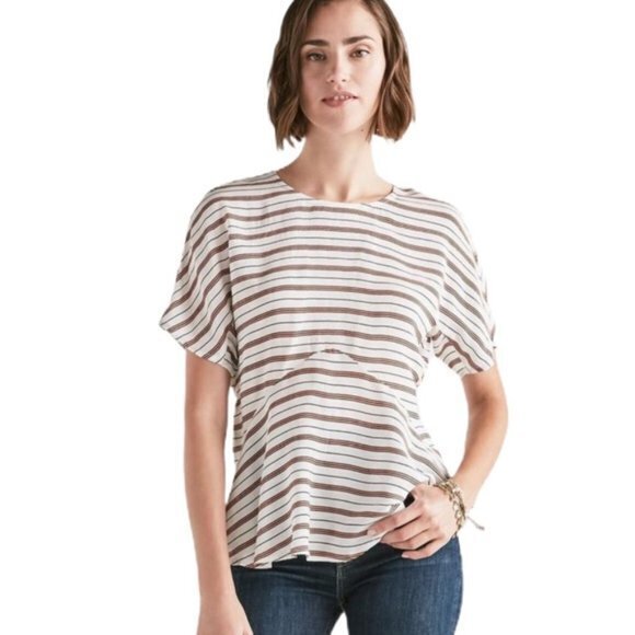 Lucky Brand Stripe Tee Blouse Top Short Sleeve Crewneck Women’s Size XS - Picture 1 of 8
